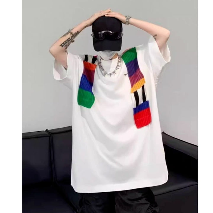 Unisex Oversized T-Shirt mit buntem Strickdetail Aliams