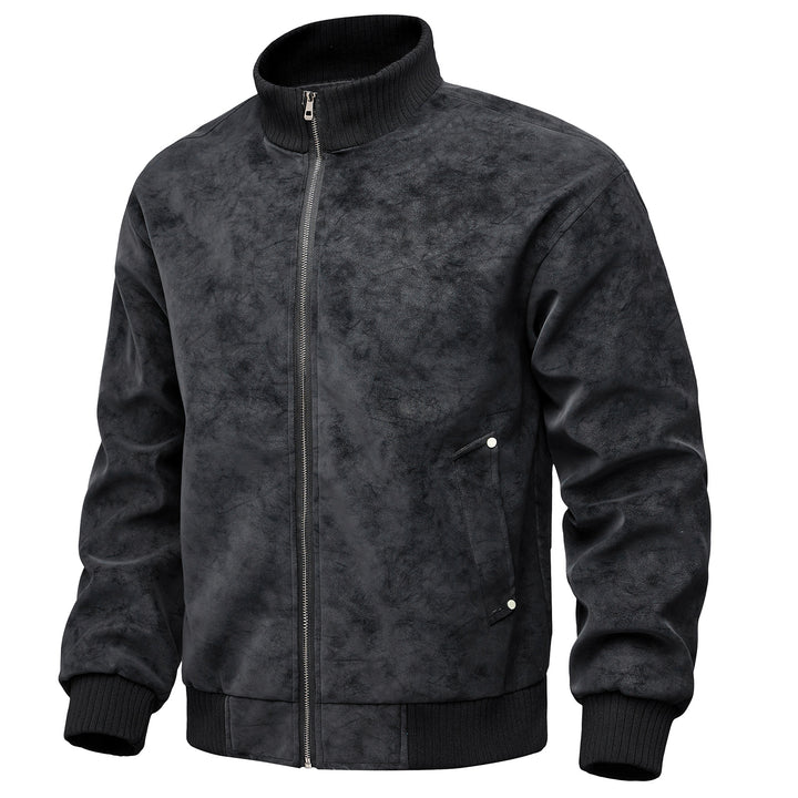 Herren elegante Kunstlederjacke im sportlichen Design mit Stehkragen und praktischen Taschen Aliams