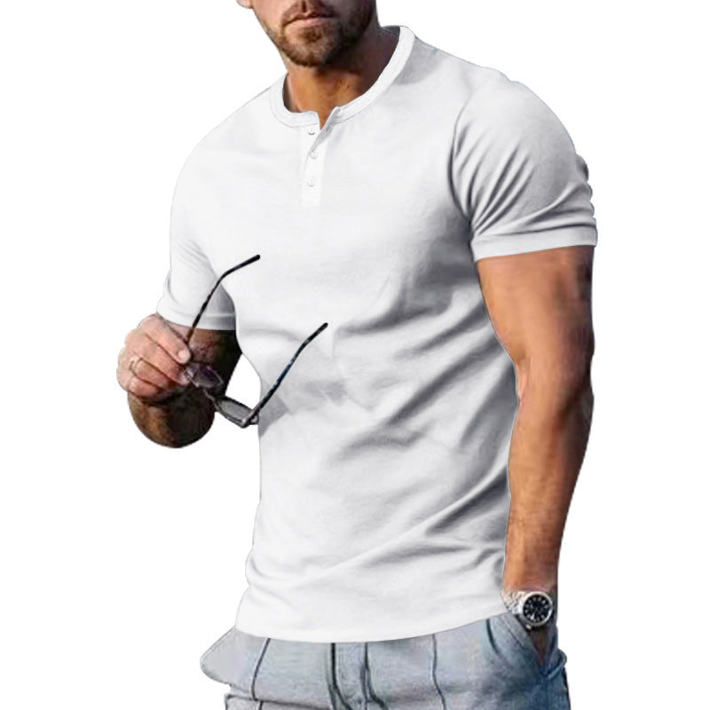 Herren lässiges T-Shirt mit modischem Kragen und Druckknopfdetail Aliams