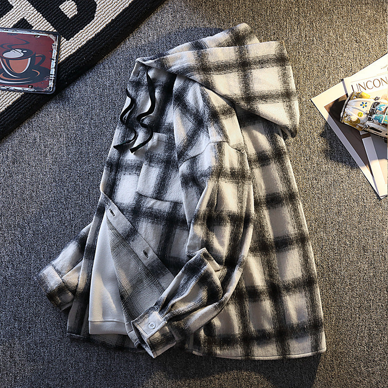 Herren Karierte Flanelljacke mit Kapuze und Knopfverschluss Aliams