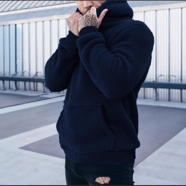 Herren Kapuzenpullover aus weichem Teddy-Material mit praktischer Kängurutasche Aliams