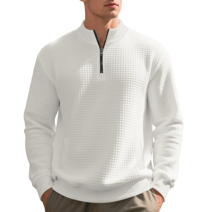 Herren eleganter Fleece-Pullover mit halbem Reißverschluss und strukturiertem Design Aliams