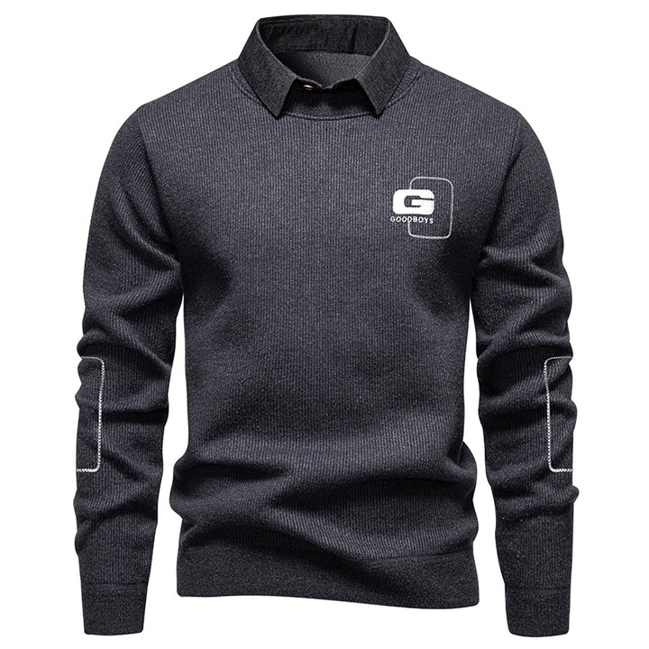 Herren eleganter Pullover mit Kragen und feinem Strickmuster Aliams