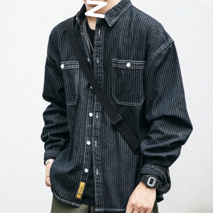 Herren Denim-Hemdjacke mit modernem Streifenmuster und praktischen Brusttaschen Aliams