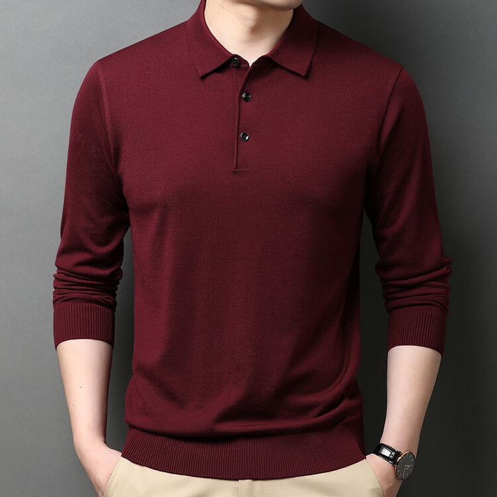 Herren eleganter Strickpullover mit Polokragen und Knopfleiste Aliams