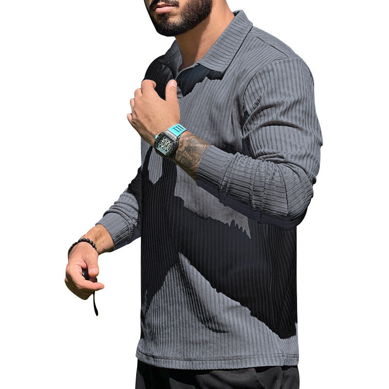 Herren sportliches Langarm-Polo mit Rippstruktur Aliams