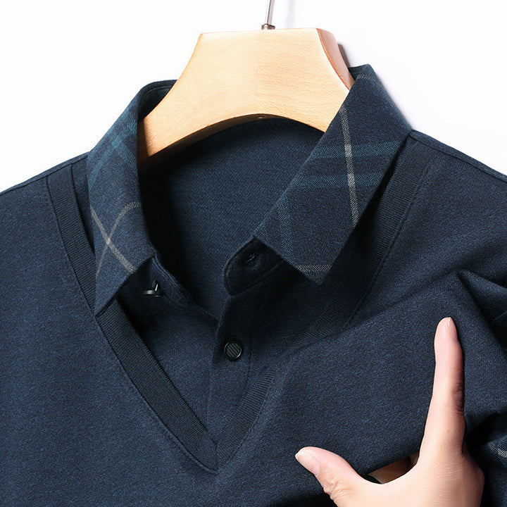 Herren eleganter V-Ausschnitt Pullover mit strukturiertem Kragen und modernem Design Aliams