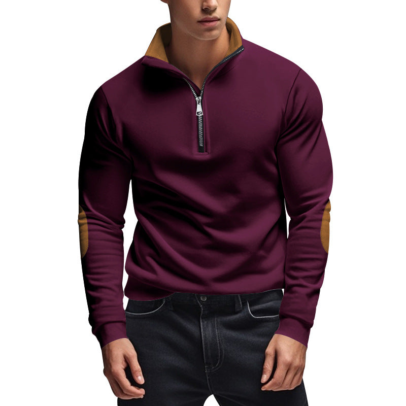 Herren Sweatshirt mit hochwertigem Stehkragen und eleganten Lederakzenten Aliams