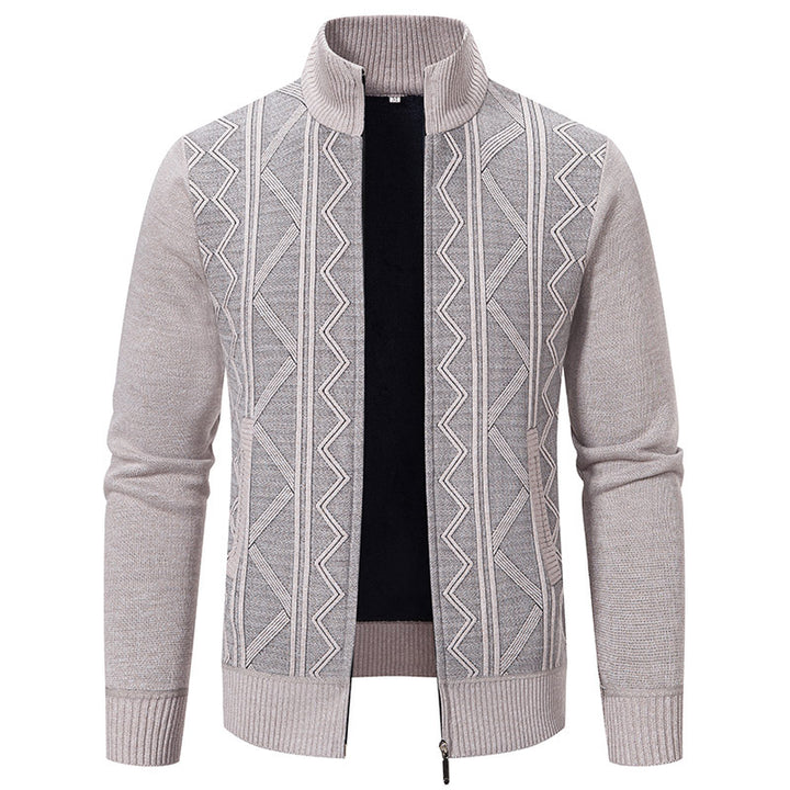 Herren elegante Strickjacke mit strukturiertem Zopfmuster und hohem Kragen Aliams