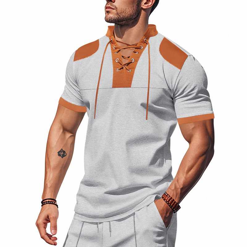 Herren Kurzarm-Hemd mit modernem Schnürdetail und strukturiertem Design Aliams