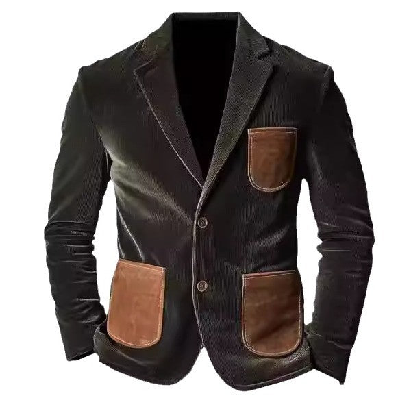 Herren elegante Cordjacke mit Lederapplikationen Aliams
