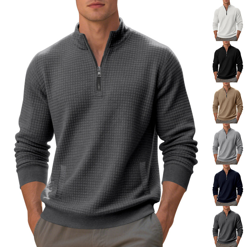 Herren Fleece-Pullover mit elegantem Strukturdesign und halbem Reißverschluss Aliams