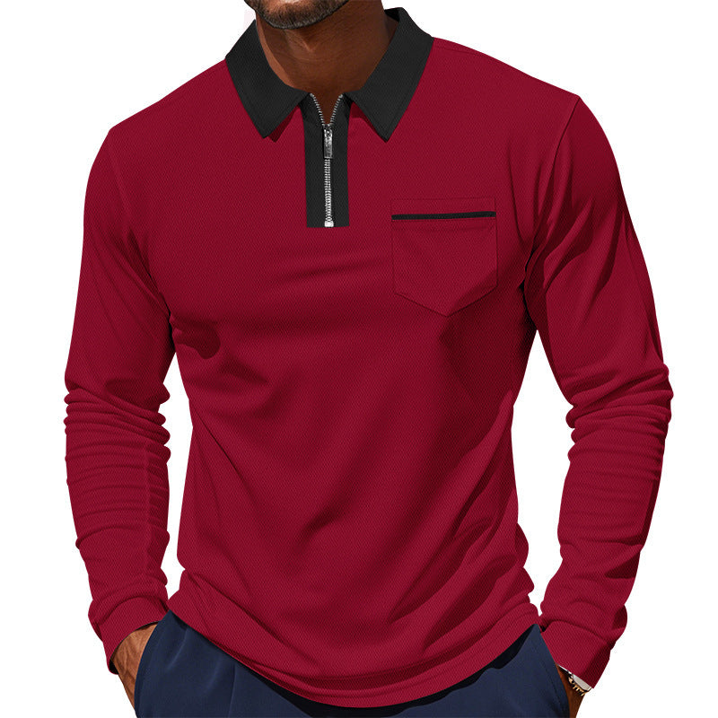 Herren Langarm-Polo mit Reißverschluss und Brusttasche Aliams