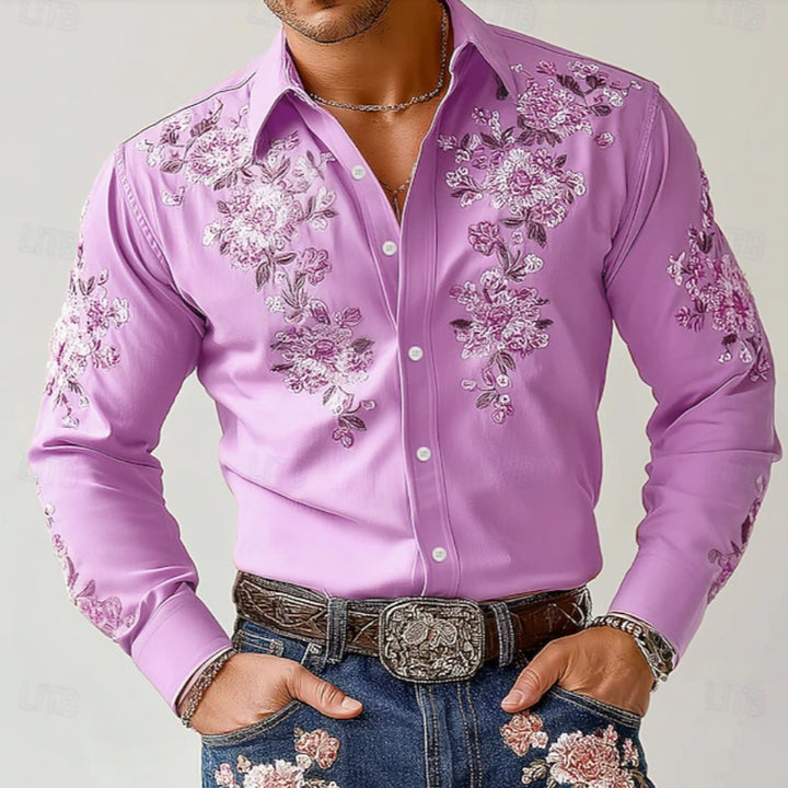 Herren besticktes Hemd mit floralen Motiven Aliams