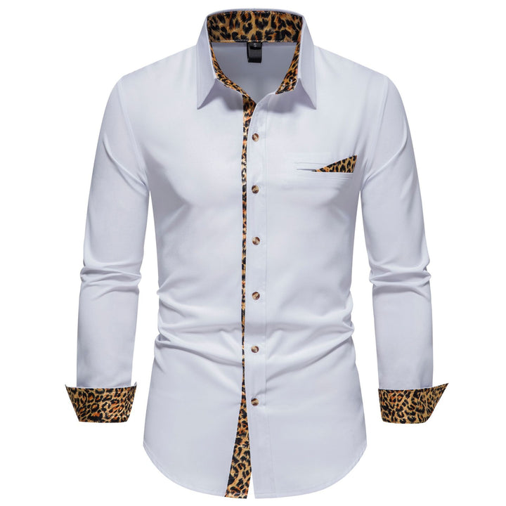 Herren elegantes Langarmhemd mit Leopardenmuster Aliams