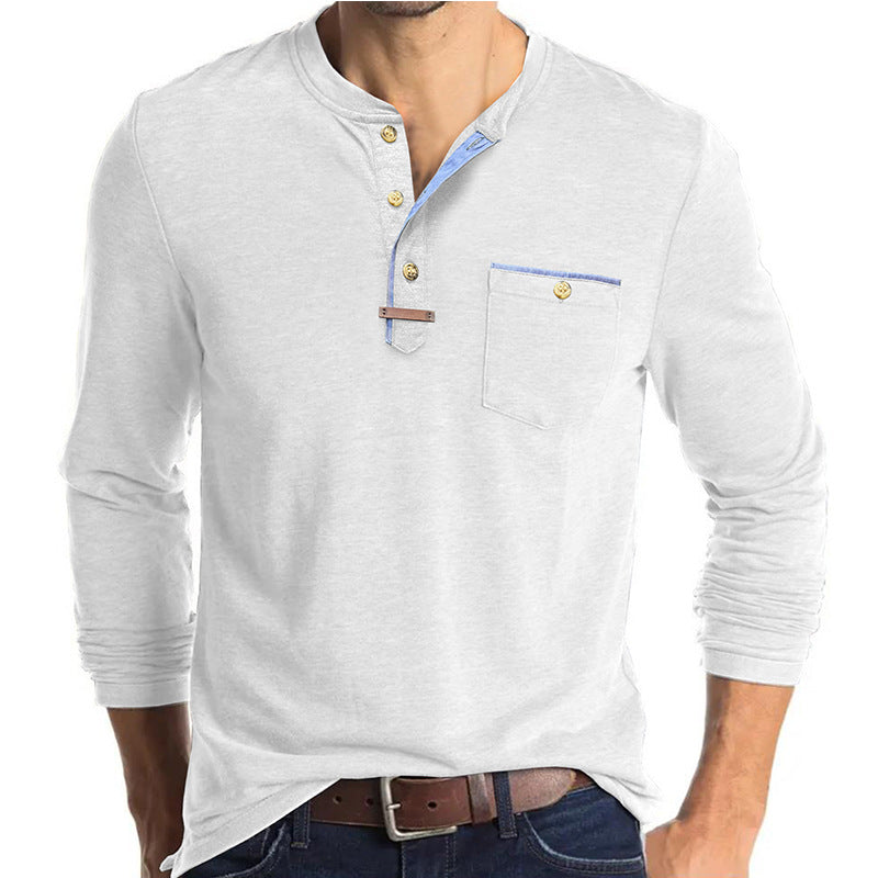 Herren Elegantes Langarm-Henley-Shirt mit kontrastierenden Details Aliams