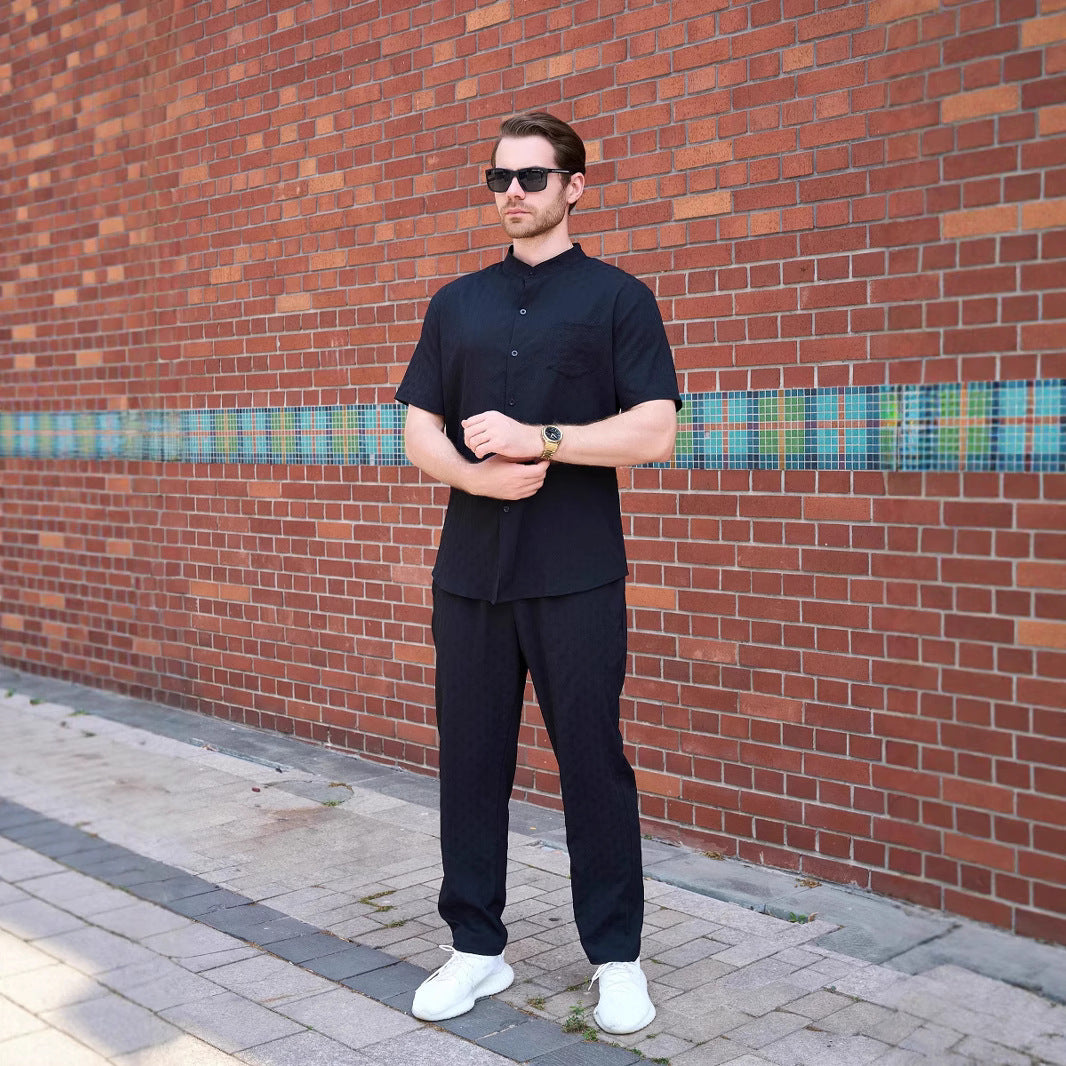 Herren bequeme Freizeitanzug mit Knopfleiste und praktischen Taschen Aliams