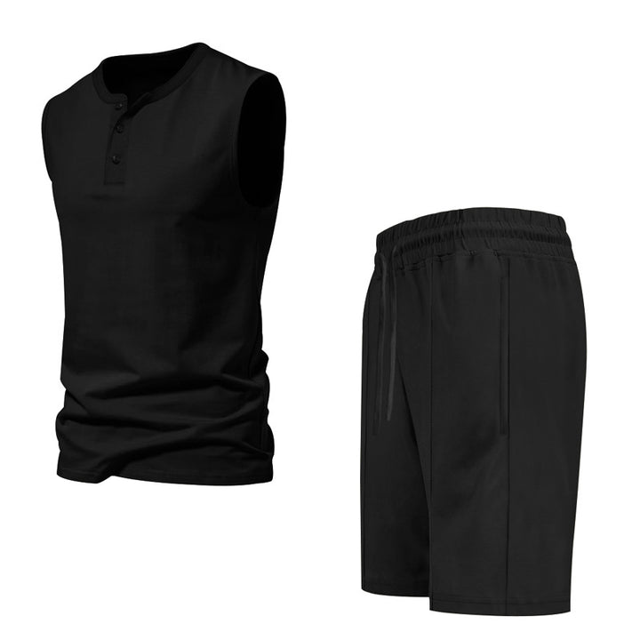 Herren ärmelloses Trainingsoberteil und Shorts-Set aus atmungsaktivem Material Aliams