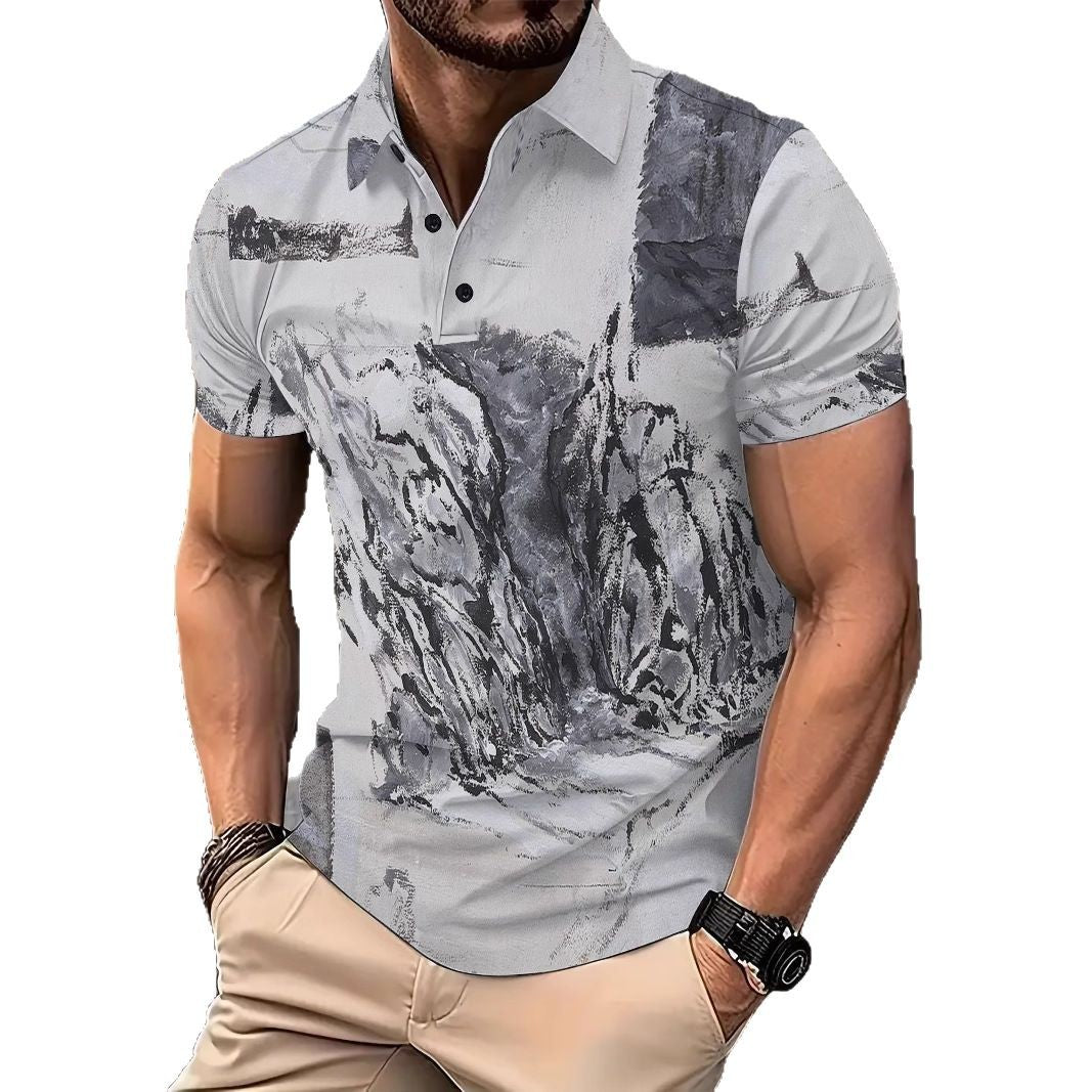 Herren Kurzarm Poloshirt mit kreativem Grafikdesign Aliams