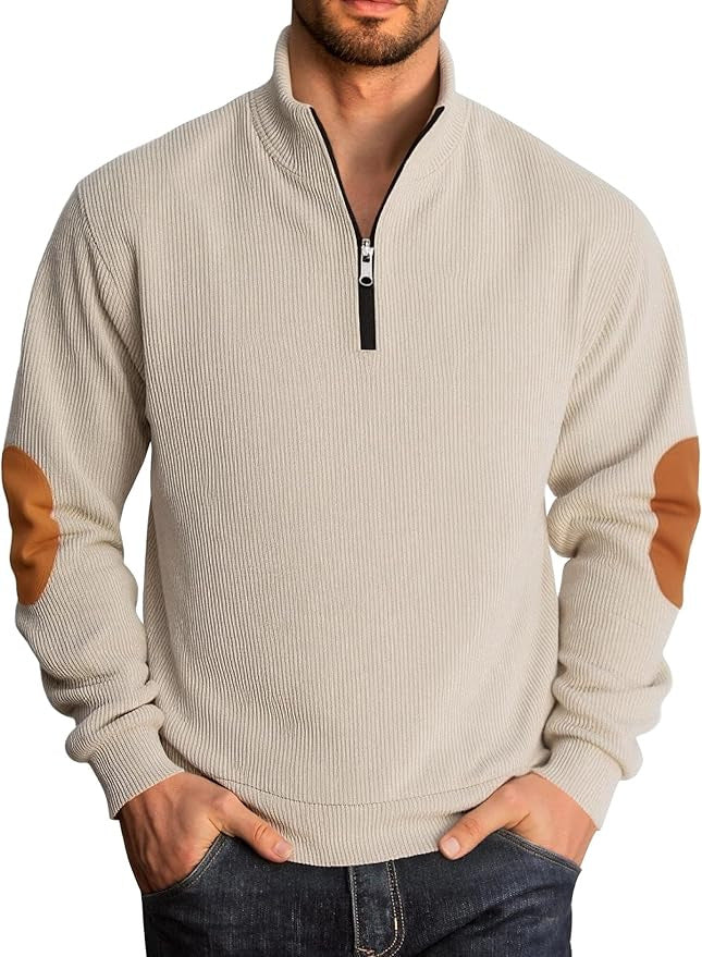 Herren Pullover mit hochgeschlossenem Kragen und kontrastierenden Ellbogenpatches Aliams