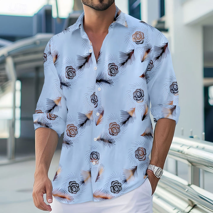 Herren romantisches Langarmhemd mit floralem Design und modernem Schnitt Aliams