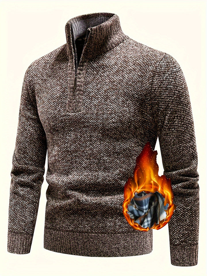 Herren Fleece-Pullover mit hohem Kragen und strukturierter Oberfläche Aliams