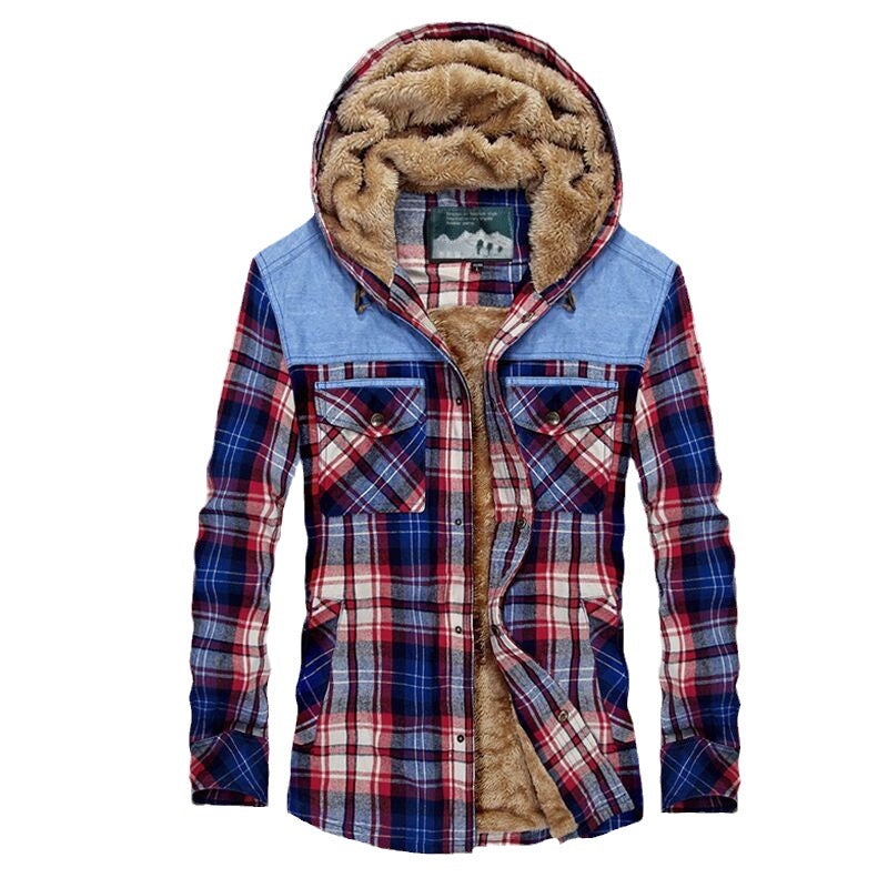 Herren Flanelljacke mit wärmendem Fleece-Futter und Kapuze Aliams