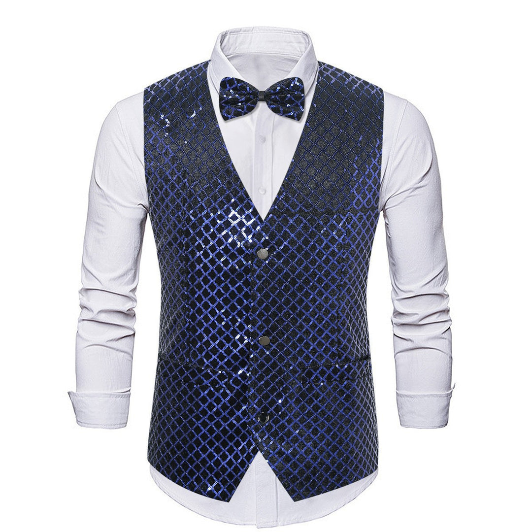 Herren eleganter Pailletten-Blazer mit passendem Fliegenverschluss Aliams