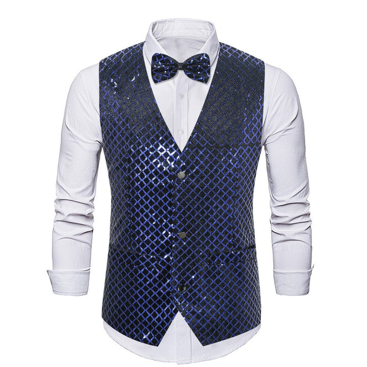 Herren eleganter Pailletten-Blazer mit passendem Fliegenverschluss Aliams