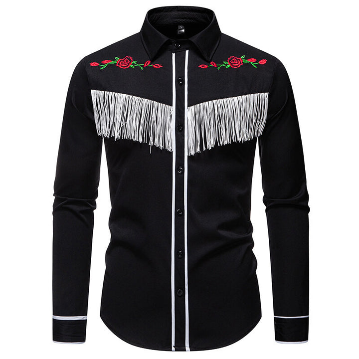 Herren elegante Westernbluse mit Fransen und bestickten Motiven Aliams