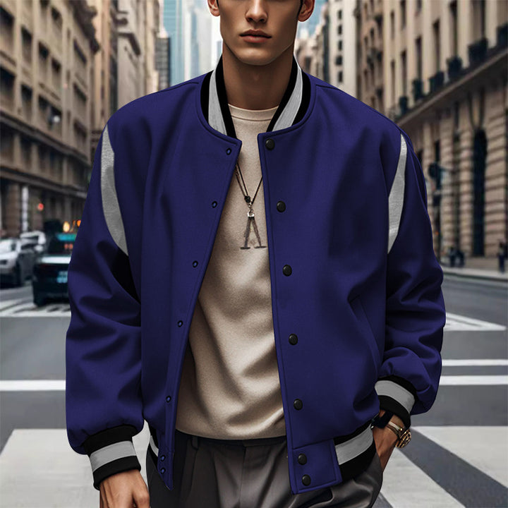 Herren Sportliche Collegejacke im retro Stil mit Kontrastärmeln und Druckknopfverschluss Aliams