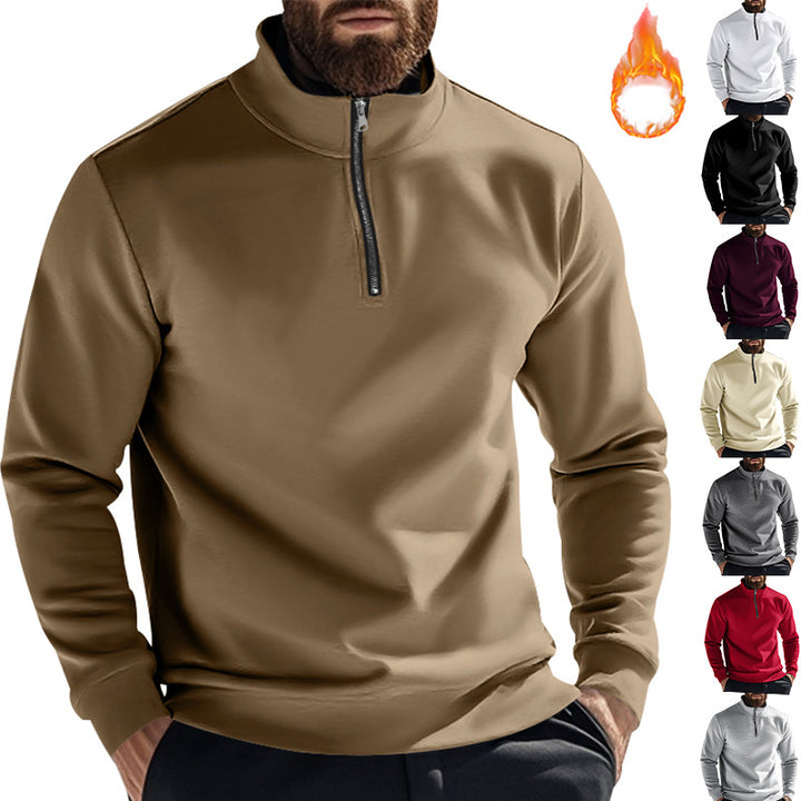 Herren Fleece-Pullover mit hohem Kragen und halbem Reißverschluss Aliams