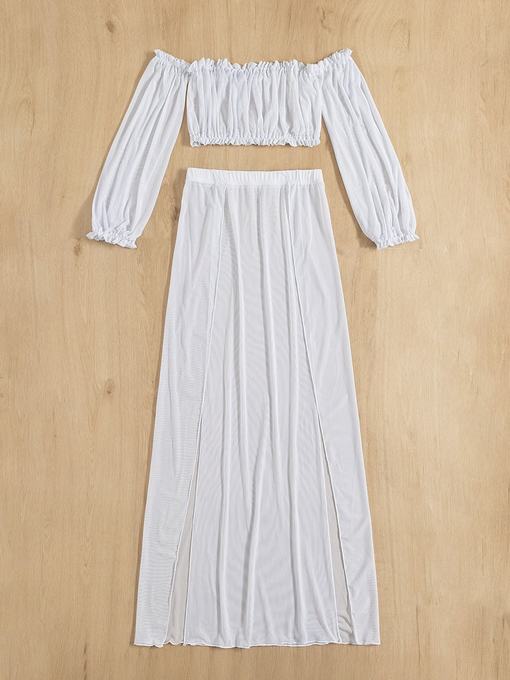 Damen Elegantes Strandkleid mit schulterfreiem Design und tiefen Seitenschlitzen Aliams