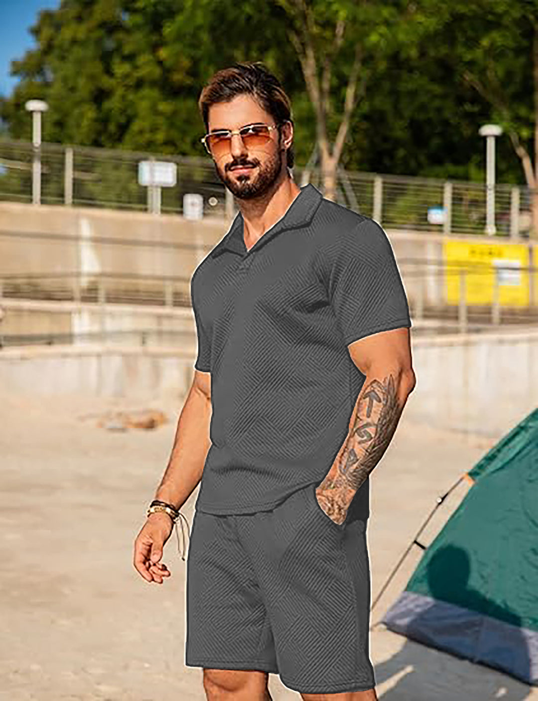 Herren Freizeitset mit passendem Kurzarmhemd und Shorts Aliams