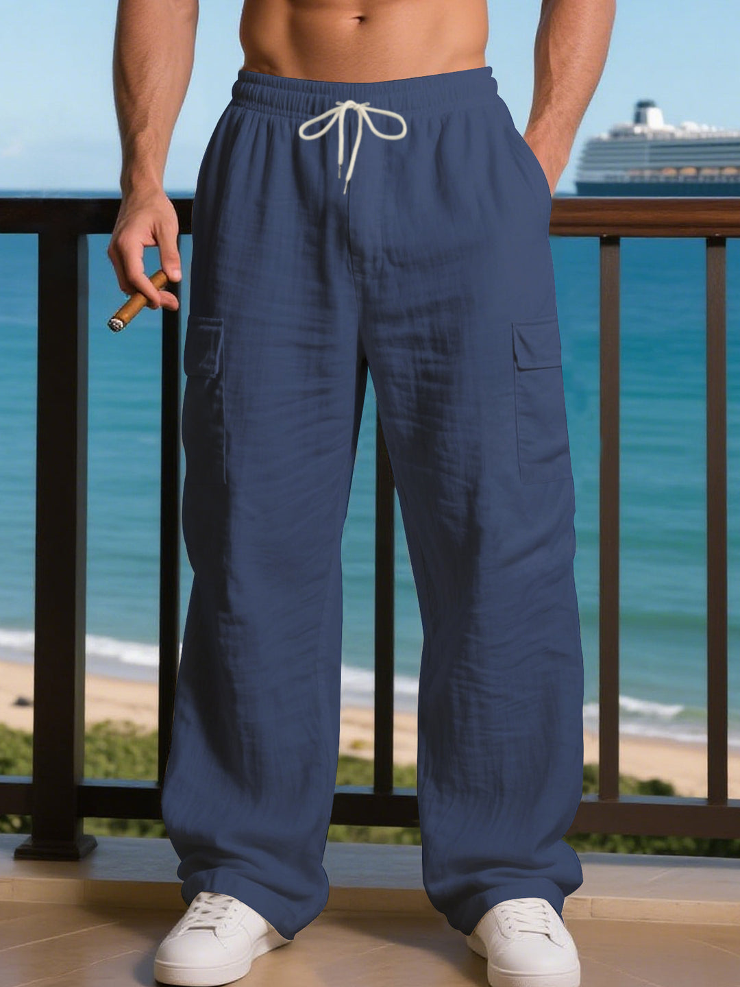 Herren entspannte Cargo-Hose mit elastischem Bund und praktischen Seitentaschen Aliams