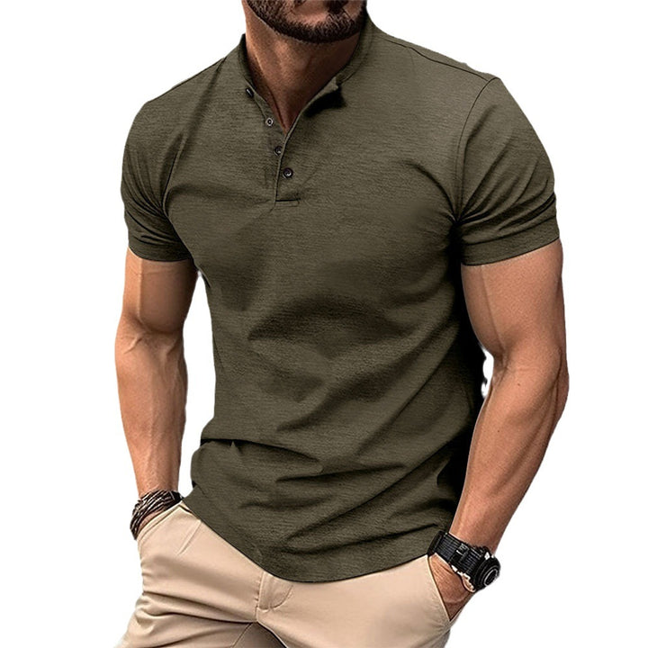 Herren Freizeit Kurzarm Henley Polo Shirt Aliams