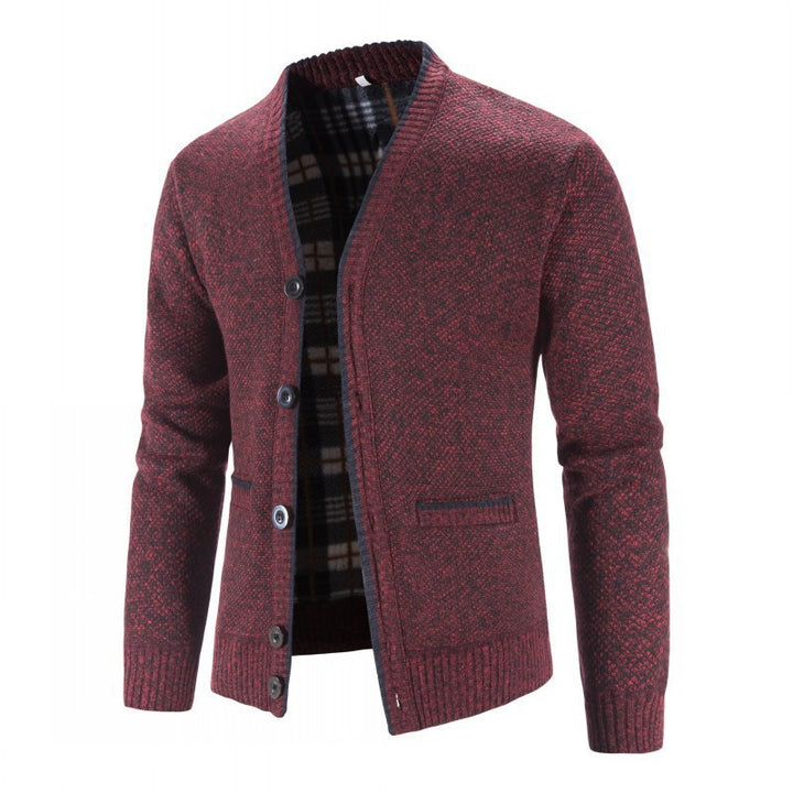 Herren Warm gefütterte Strickjacke mit modischem Schnitt Aliams