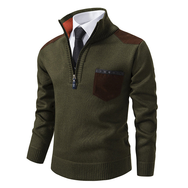 Herren eleganter Strickpullover mit Kragen und Taschen Aliams