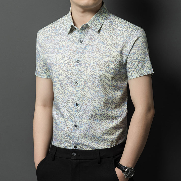 Herren Kurzarm-Hemd mit kunstvollem Grafikmuster Aliams