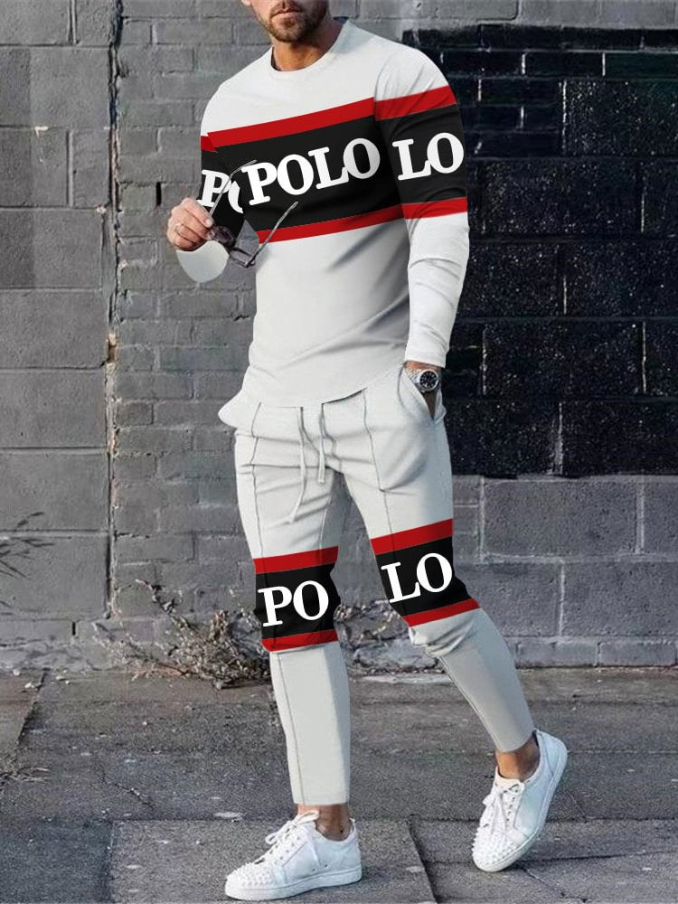 Herren sportliches Set aus Langarmshirt und Jogginghose mit modernem Streifenmuster Aliams