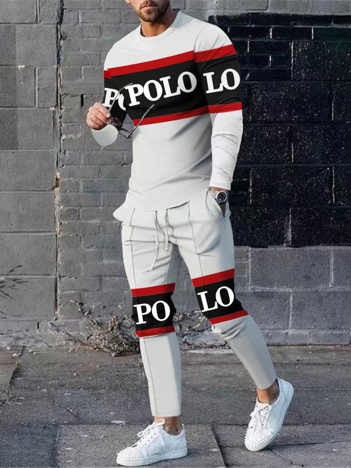 Herren sportliches Set aus Langarmshirt und Jogginghose mit modernem Streifenmuster Aliams