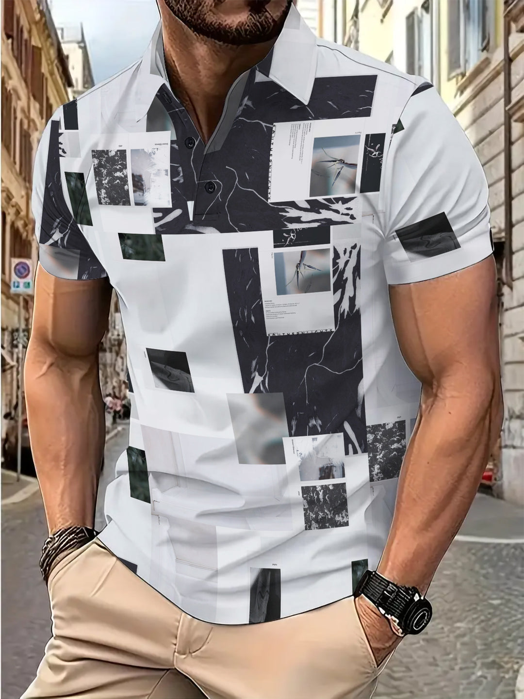 Herren Kurzarm Polohemd mit kreativem Fotomuster Aliams