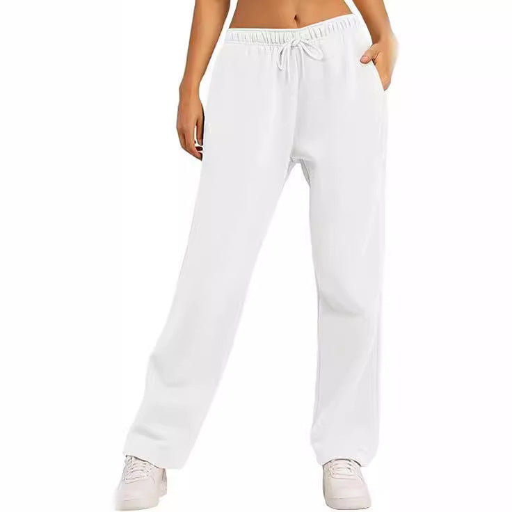 Damen Bequeme Freizeithose mit elastischem Bund und seitlichen Taschen Aliams