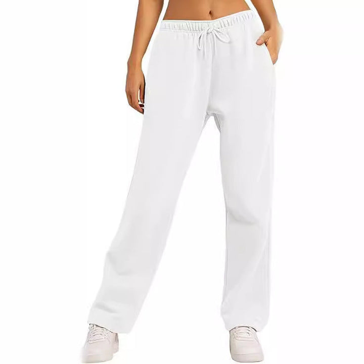 Damen Bequeme Freizeithose mit elastischem Bund und seitlichen Taschen Aliams