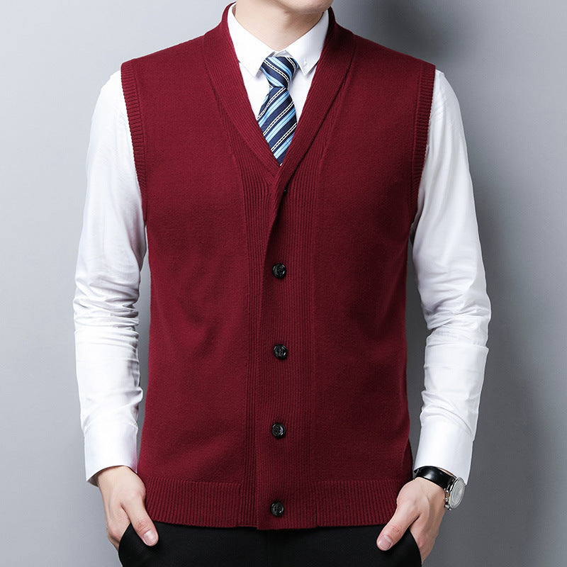 Herren elegante Strickweste mit V-Ausschnitt und praktischen Knöpfen Aliams
