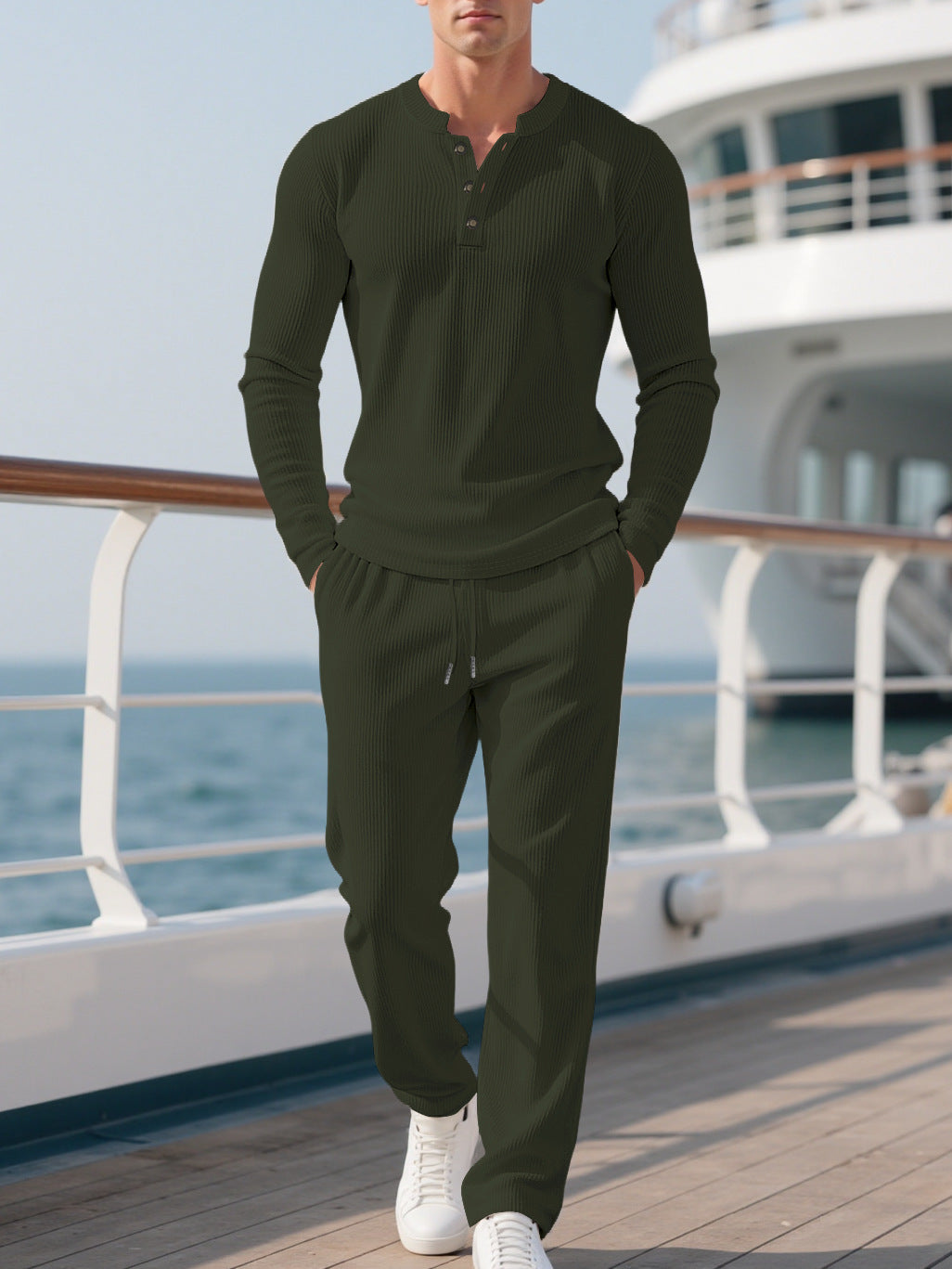 Herren Komfortabler Langarm-Hoodie mit modischer Knopfleiste und elastischer Bundverarbeitung Aliams