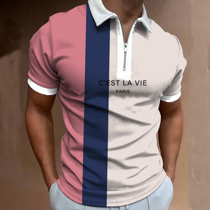 Herren Poloshirt mit modernem Stehkragen und asymmetrischem Farbdesign Aliams