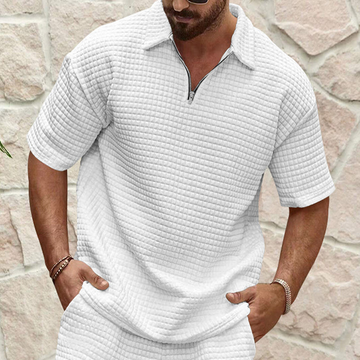 Herren Kurzarm-Henley-T-Shirt mit strukturiertem Design und modischem Kragen Aliams