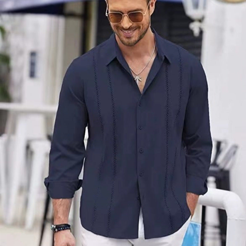 Herren Elegante Langarmbluse mit feinen Stickdetails Aliams