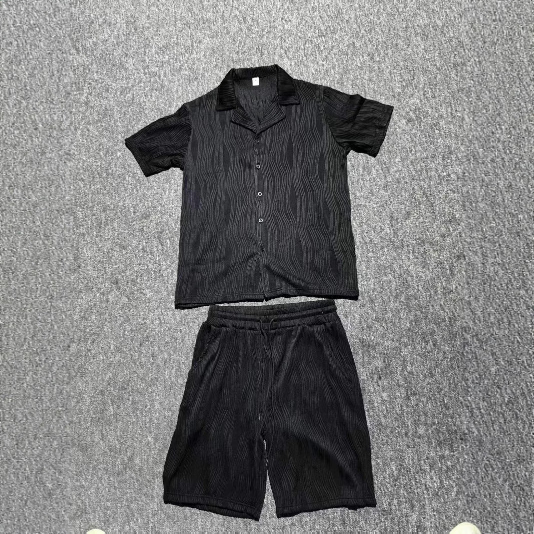 Herren Kurzarm-Hemd und Shorts Set mit strukturiertem Design Aliams